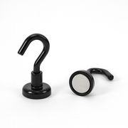 Black Hook Magnets 2 Pack | Neodymium Pot Magnet with Threaded Hook - 16mm (D) x 37mm (H)