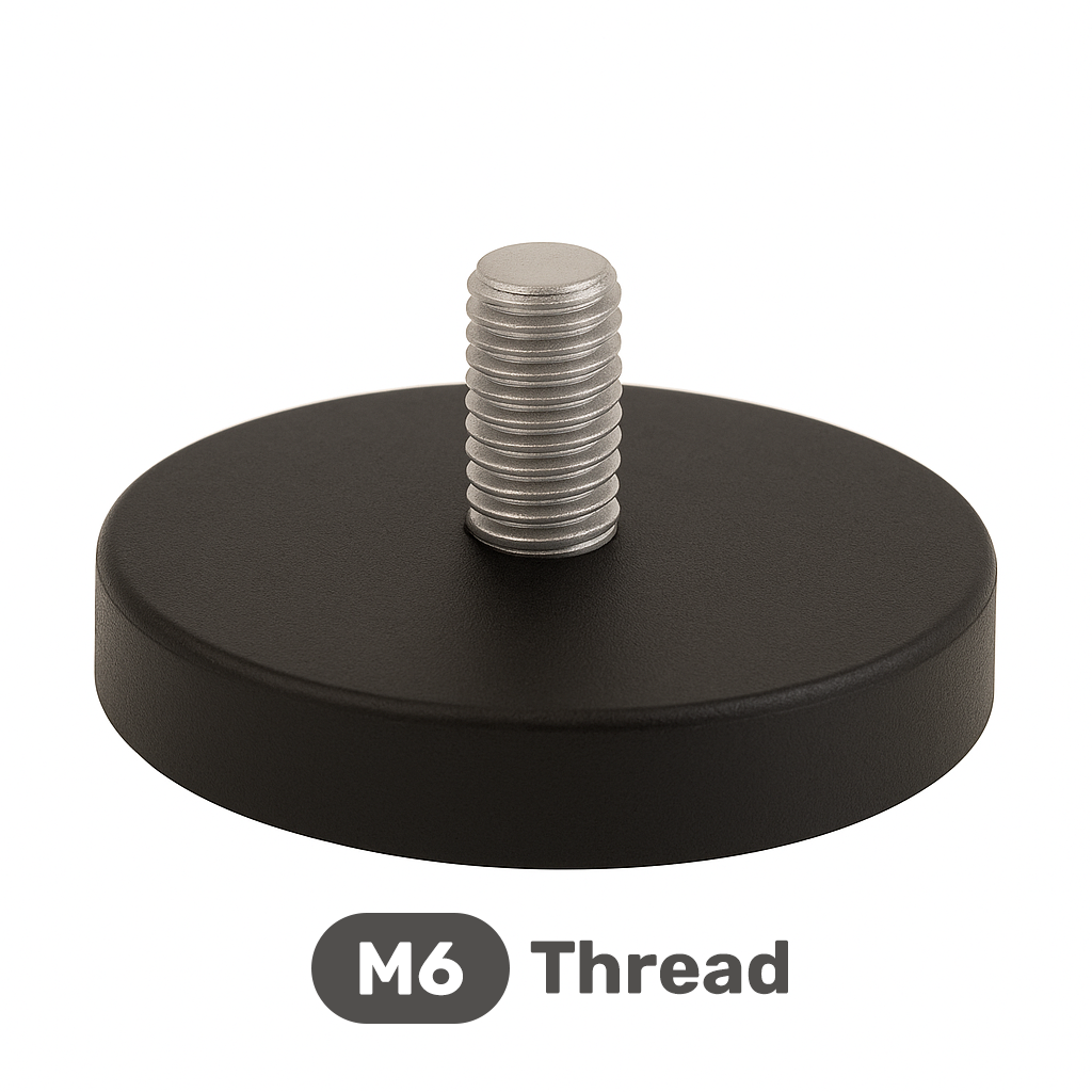 Male Thread Neodymium Rubber Coated Pot Magnet - Diameter 43mm x 6mm with 15mm M6 Boss