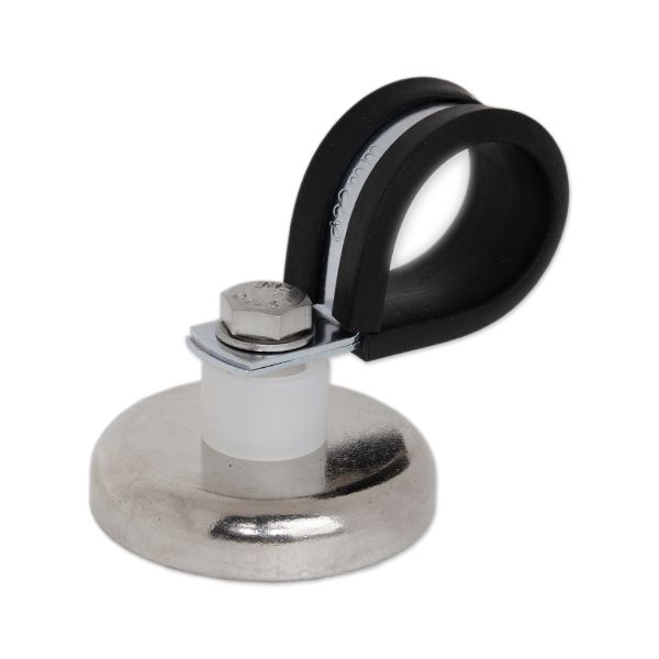 Neodymium D32mm Hose Clamp P-Clip Magnet | Rubber Lined | ID16mm dia. | Pull Force 34kg
